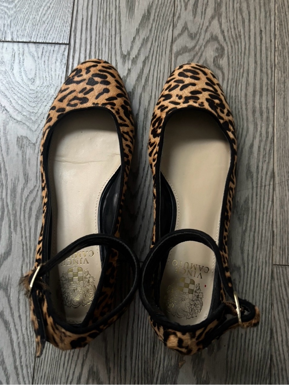 Vince Camuto Leopard Print Ankle-Strap Flats - Tan & Black